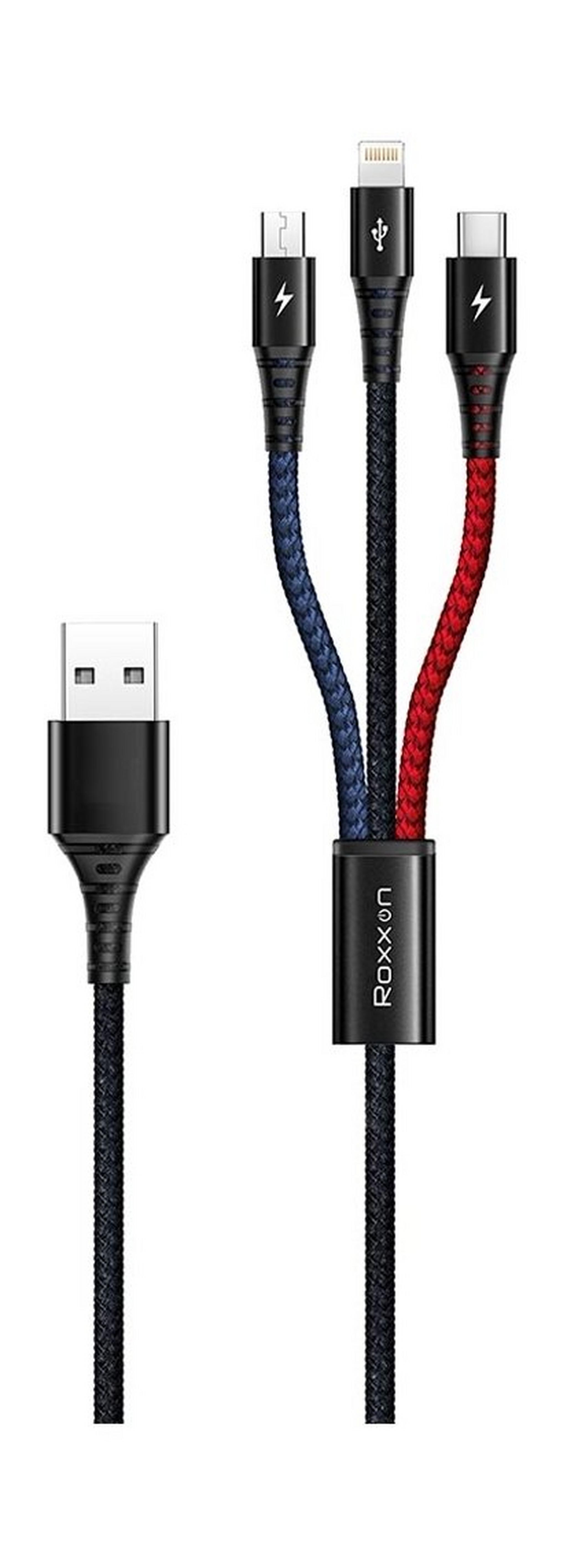 Roxxon RC-6220 3 in 1 Lightning + Micro USB + Type-C Cable 1.2m - Black