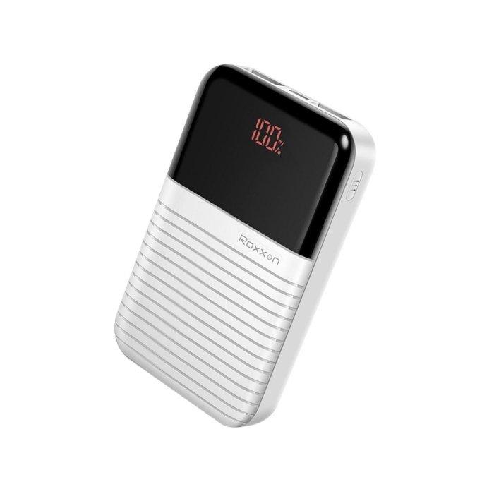 Roxxon 10000mAh Mini Power Bank with Digital Display - White