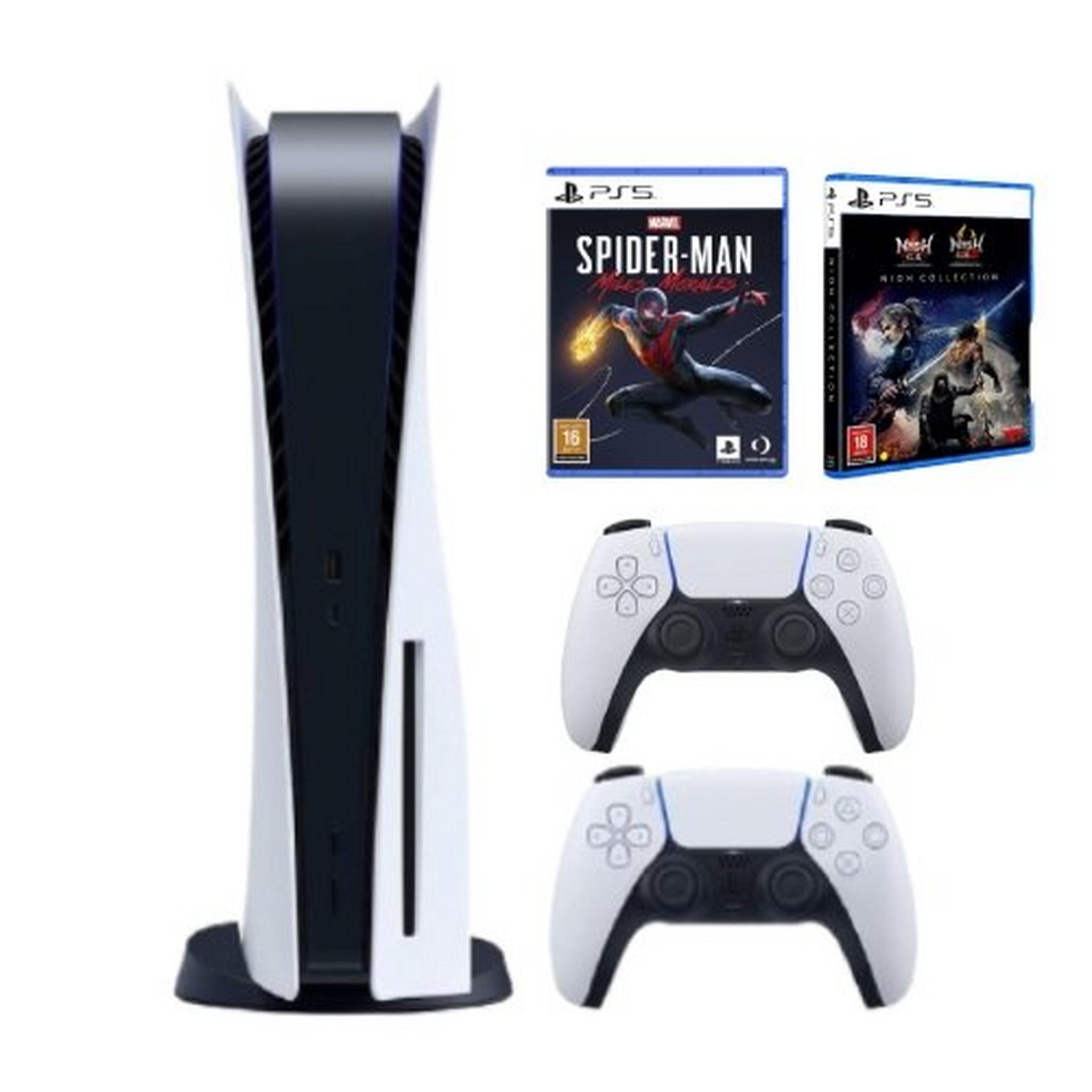 Sony PlayStation 5 Blu-Ray Disc Console + DualSense 5 Wireless Controller + Marvel's Spider-Man: Miles Morales + NIOH Collection Game Bundle