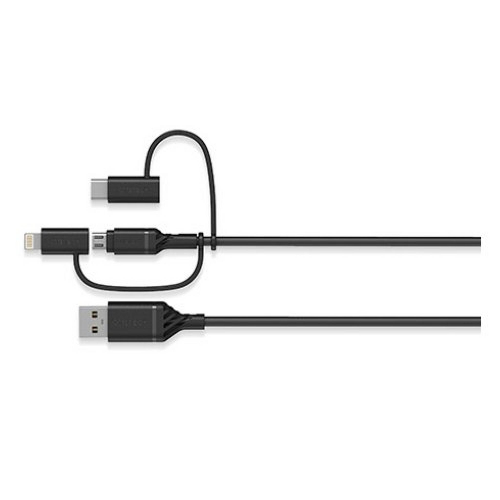 OtterBox 3 in 1 USB-A to Micro/Lightning/USB-C Cable - Black