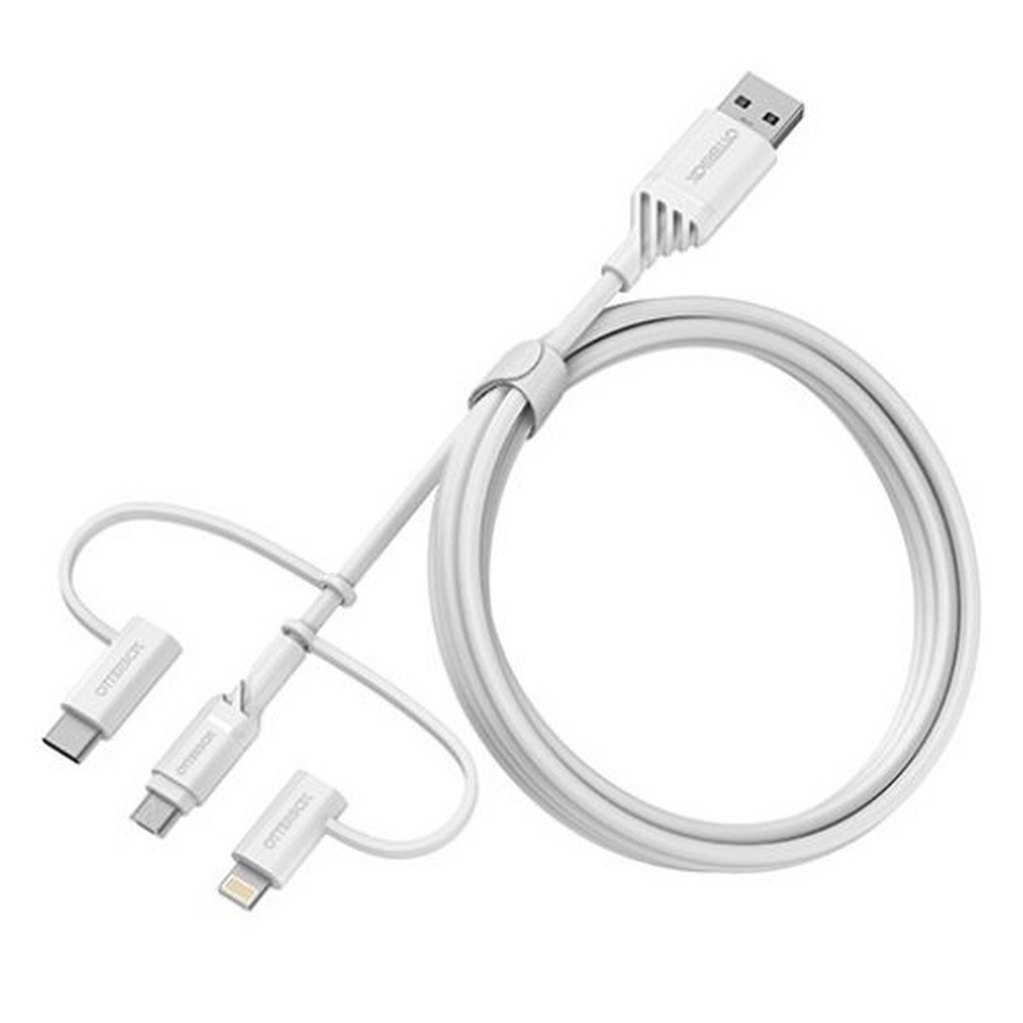 OtterBox 3 in 1 USB-A to Micro/Lightning/USB-C Cable - White
