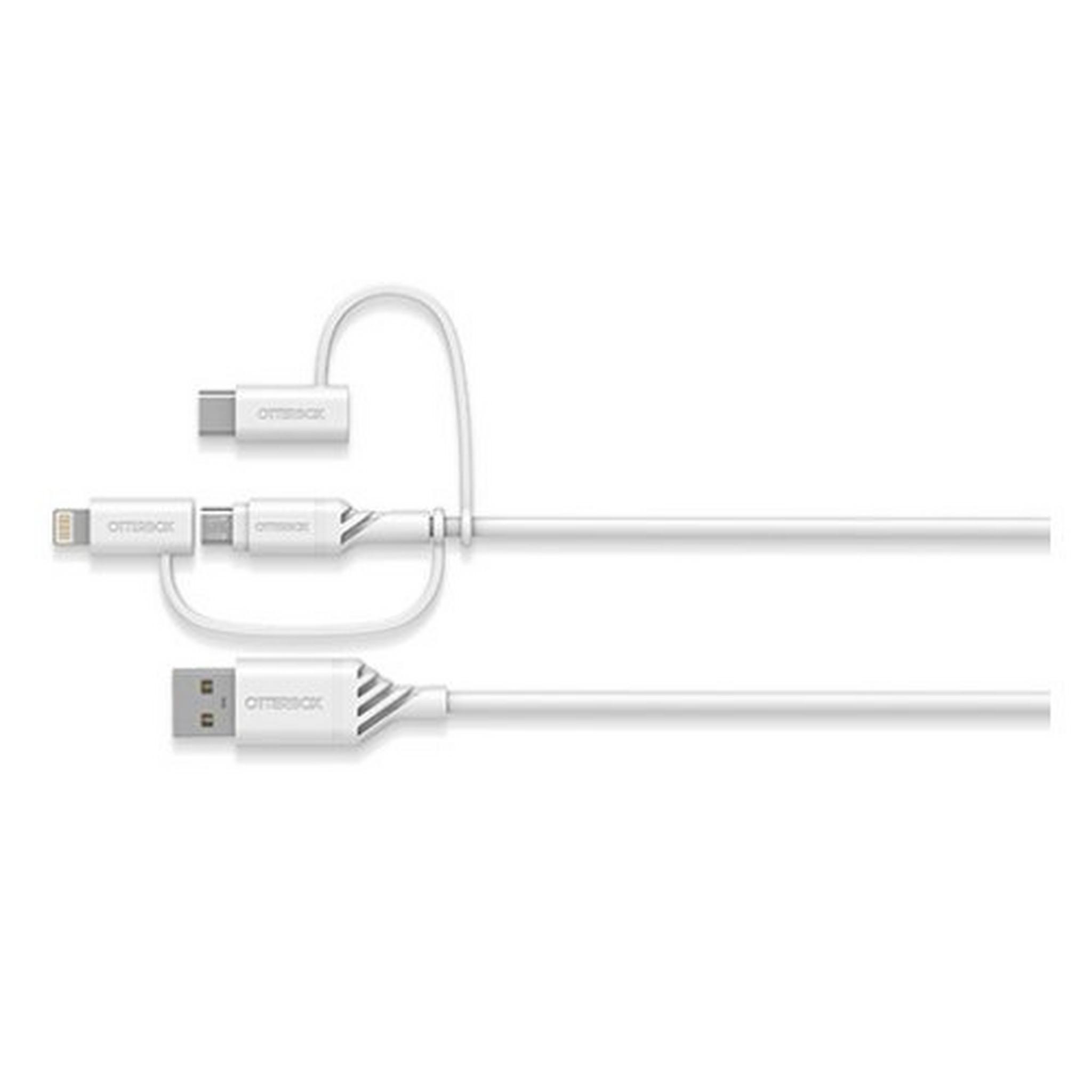 OtterBox 3 in 1 USB-A to Micro/Lightning/USB-C Cable - White