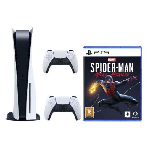 Sony PlayStation 5 Blu-Ray Disc Console + DualSense 5 Wireless Controller + Marvel’s Spider Man Miles Morales Bundle