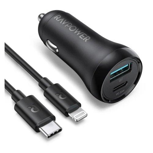 RAVPower Cable + 20W Car Charger Combo - Black