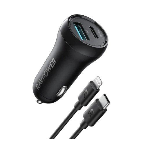 RAVPower Cable + 20W Car Charger Combo - Black