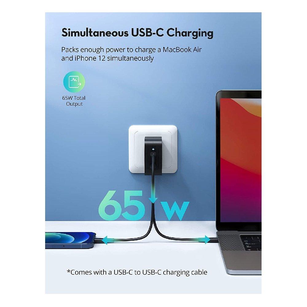 Ravpower Plug 65W 2-Port USB C Fast Charger - Black
