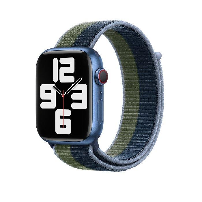 حزام رياضي لساعة ابل بحجم 45 مم - ازرق/اخضر