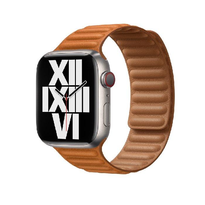 Apple Leather Link Bracelet 45mm - Gold Brown M/L