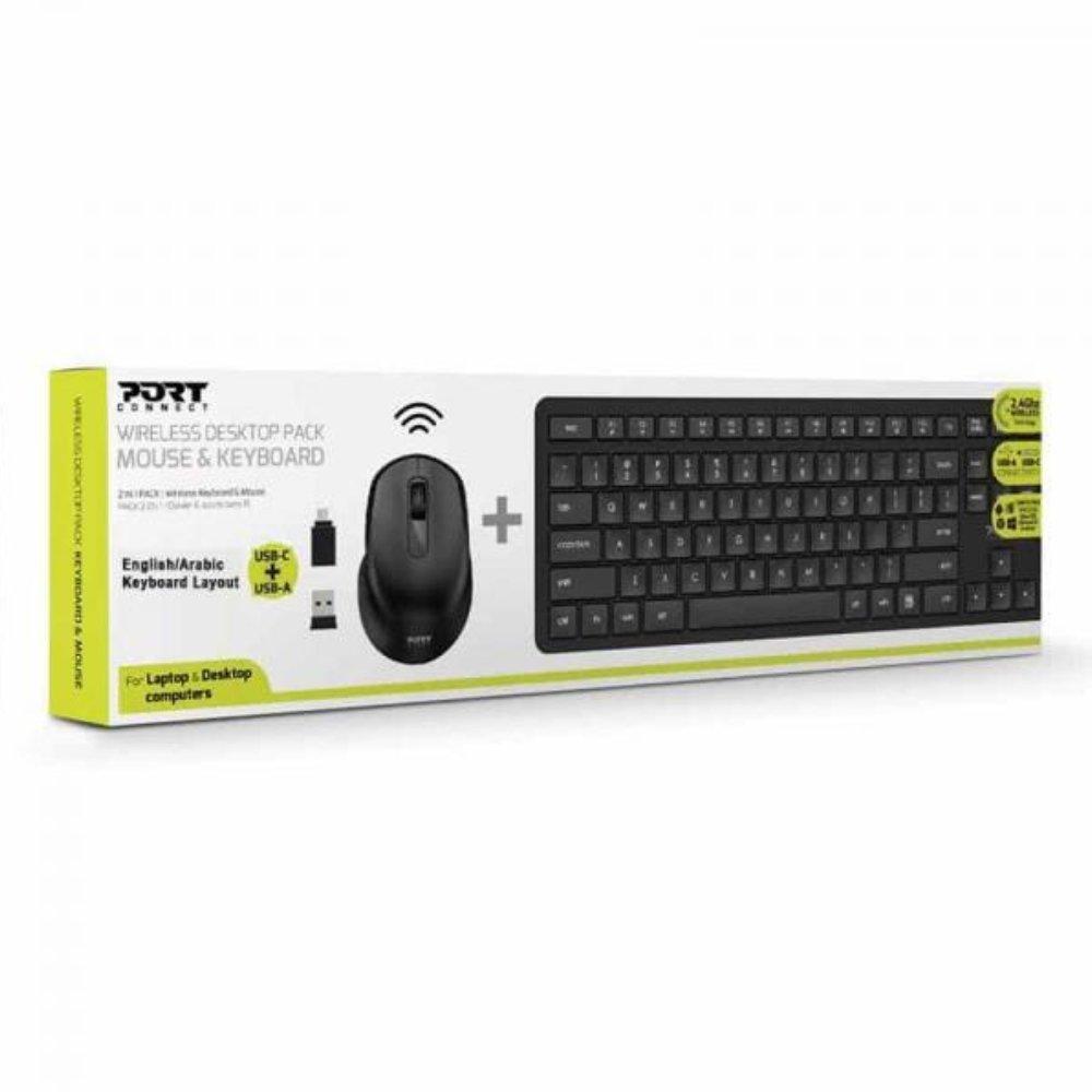 مجموعة ماوس ولوحة مفاتيح لاسلكية من بورت كونكت