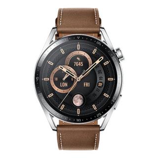 Buy Huawei watch gt 3, 46mm, stainless steel body, leather strap - brown in Saudi Arabia