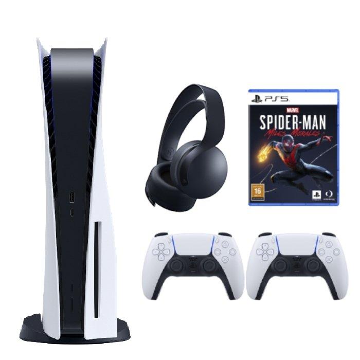 Sony PlayStation 5 Console + PS5 DualSense Wireless Controller + Marvel’s Spider Man Miles Morales + Pulse 3D Wireless Headset - Midnight Black