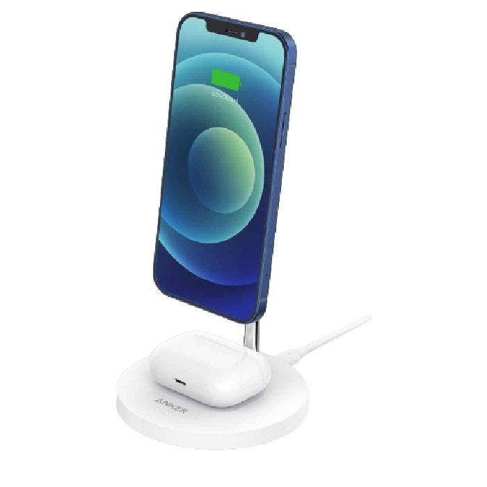 Buy Anker 2 in 1 magnetic wireless charging stand - white in Saudi Arabia