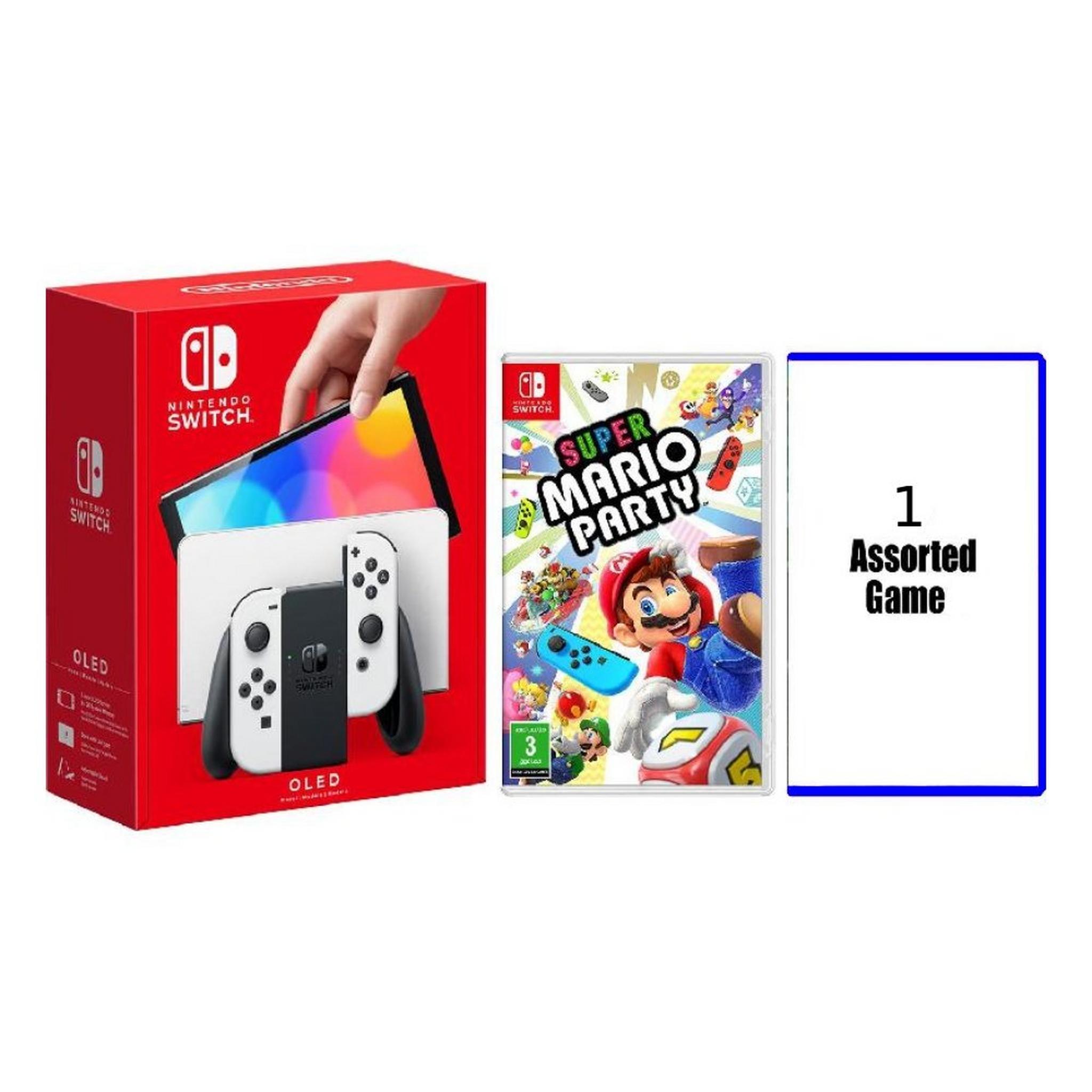 Nintendo Switch OLED 64GB Console - White + Mario Party + 1 Assorted Game