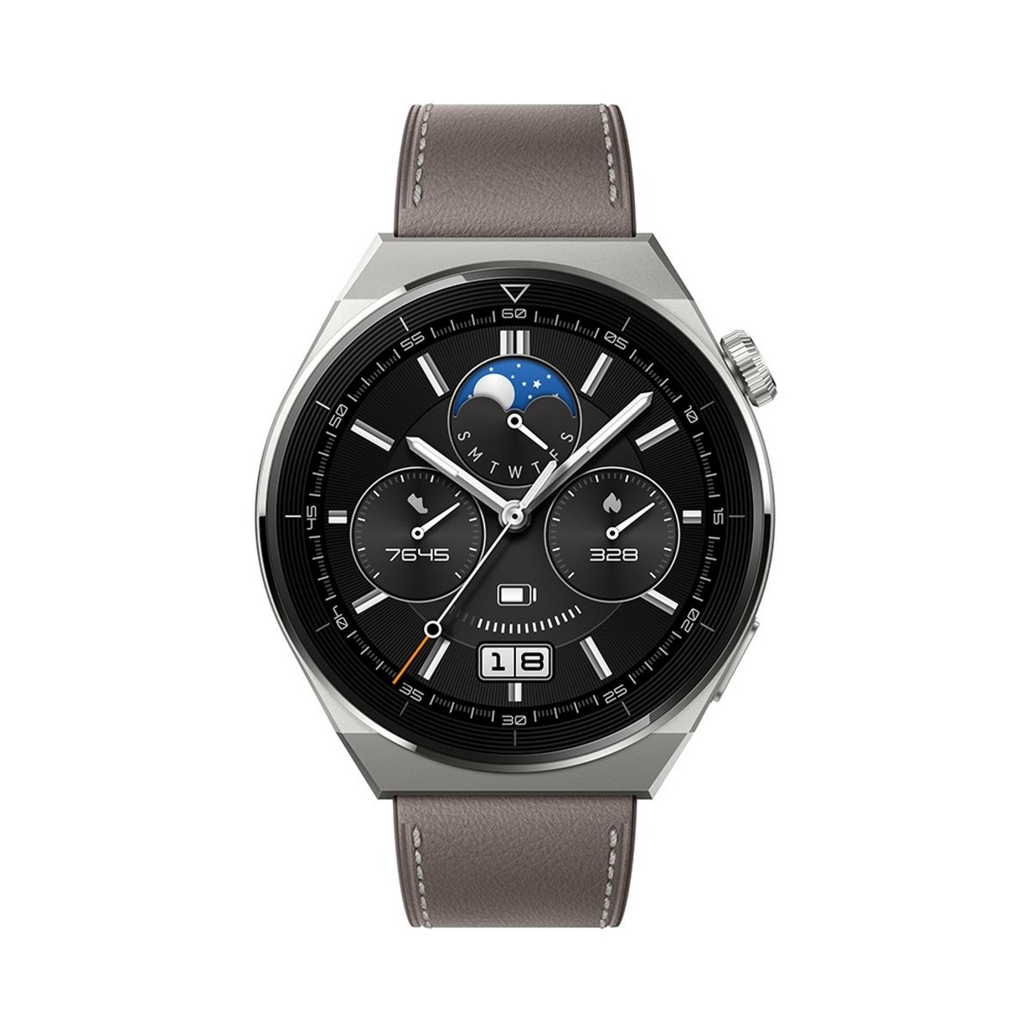 Huawei GT 3 Pro Odin Smart Watch, 46mm, Light Titanium Case - Gray Leather Strap