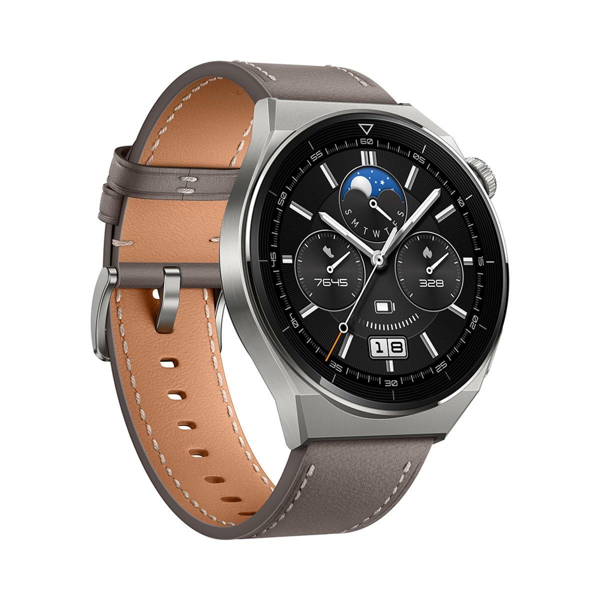 Huawei GT 3 Pro Odin Smart Watch, 46mm, Light Titanium Case - Gray Leather Strap