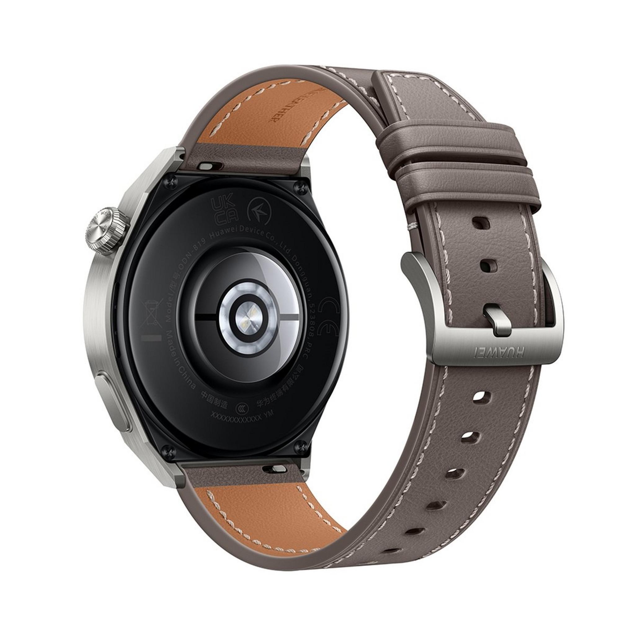 Huawei GT 3 Pro Odin Smart Watch, 46mm, Light Titanium Case - Gray Leather Strap