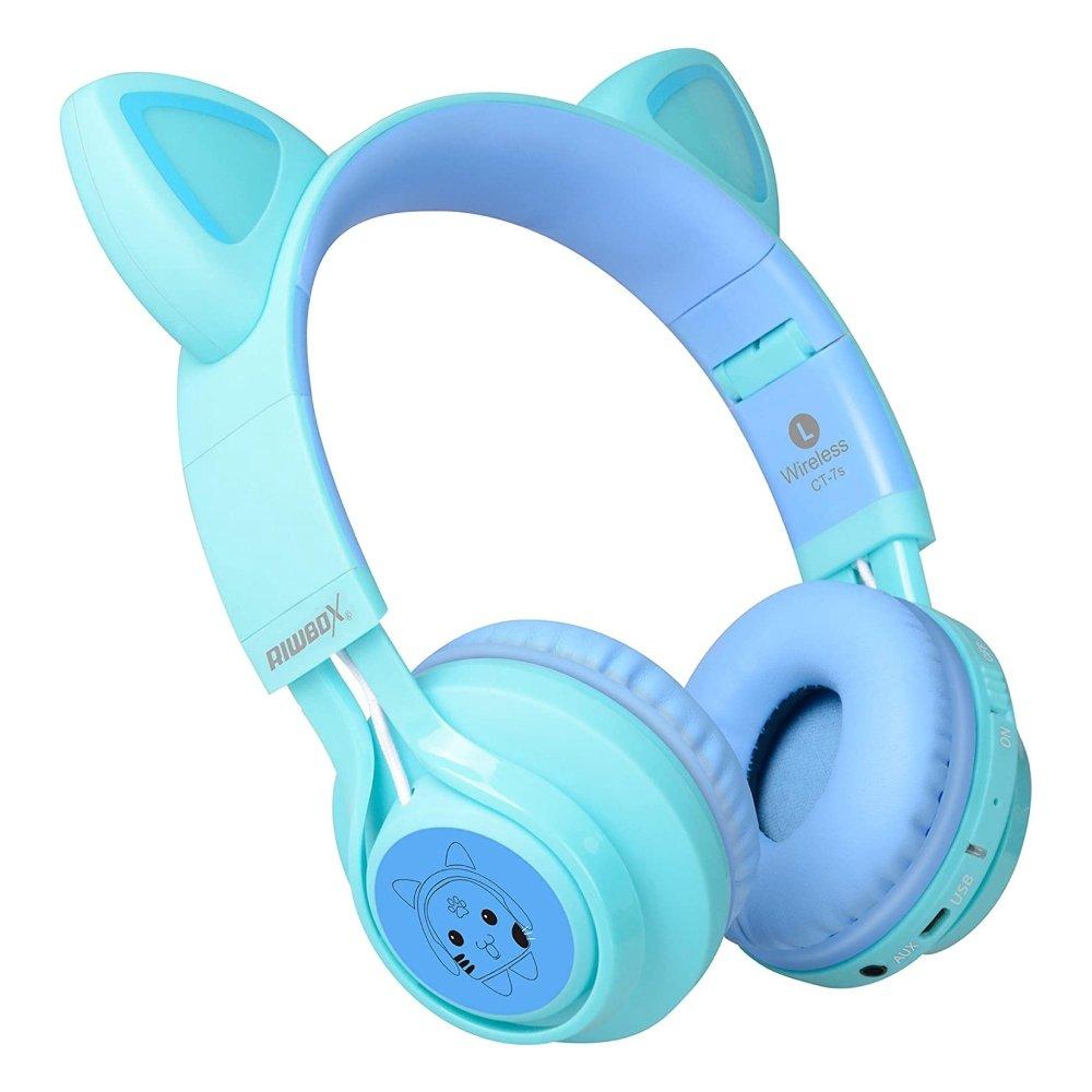 Riwbox Cat Ears Kids Bluetooth Headphones - Blue/Green