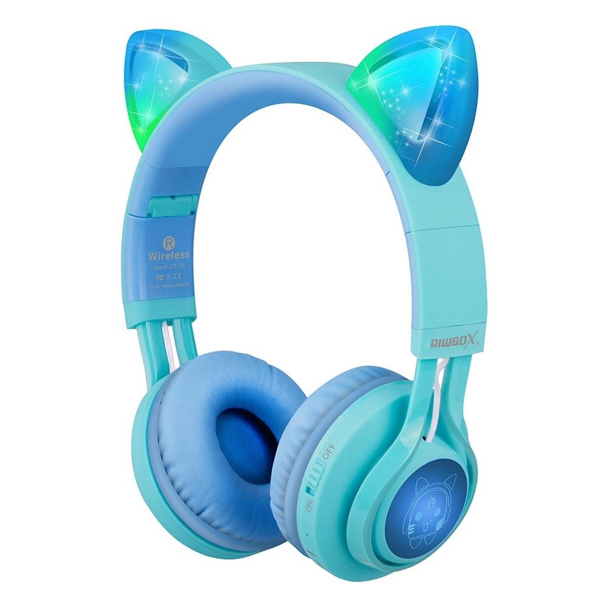 Riwbox Cat Ears Kids Bluetooth Headphones - Blue/Green