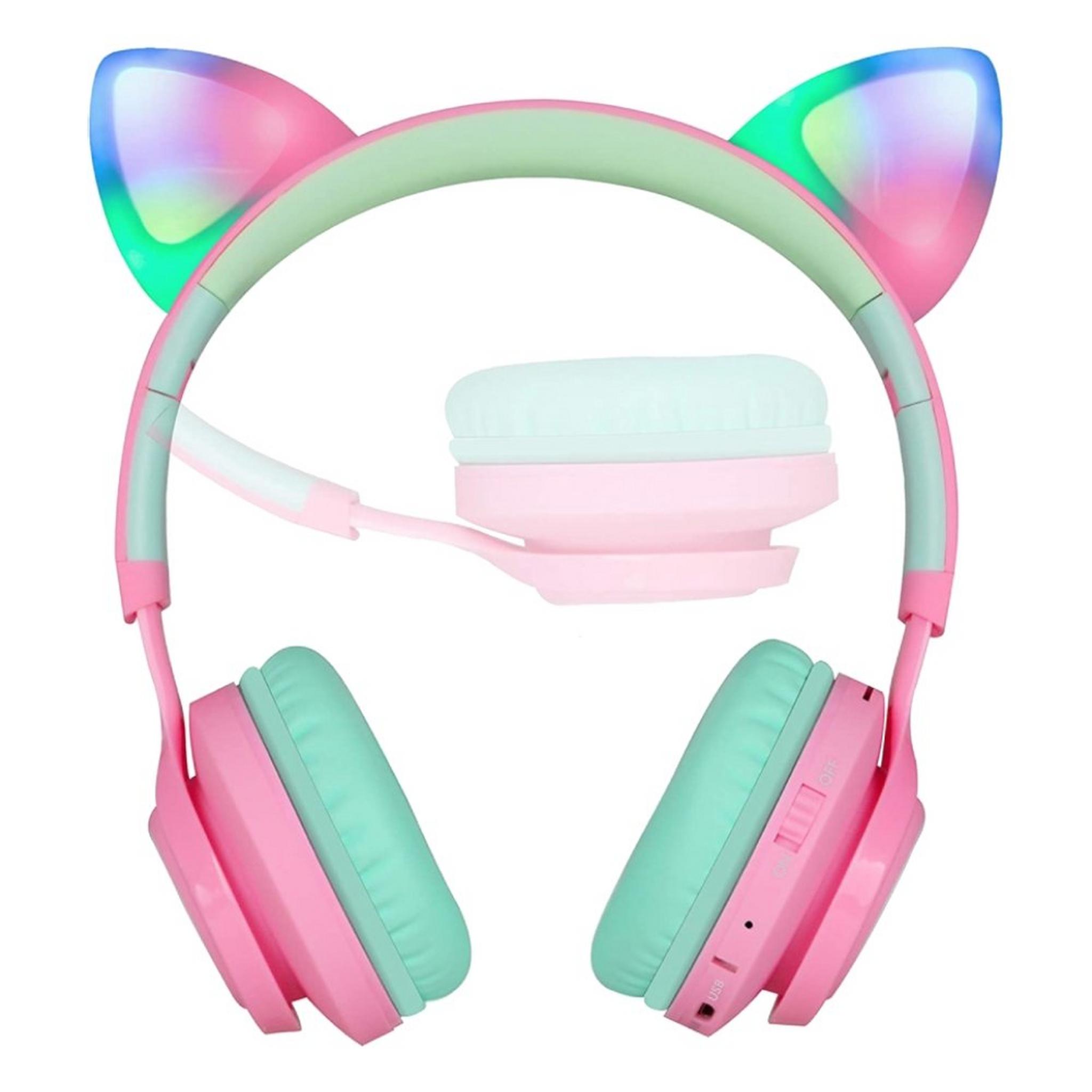 سماعة أذنان القطة للأطفال بتقنية البلوتوث من ريبوكس - وردي / أخضر