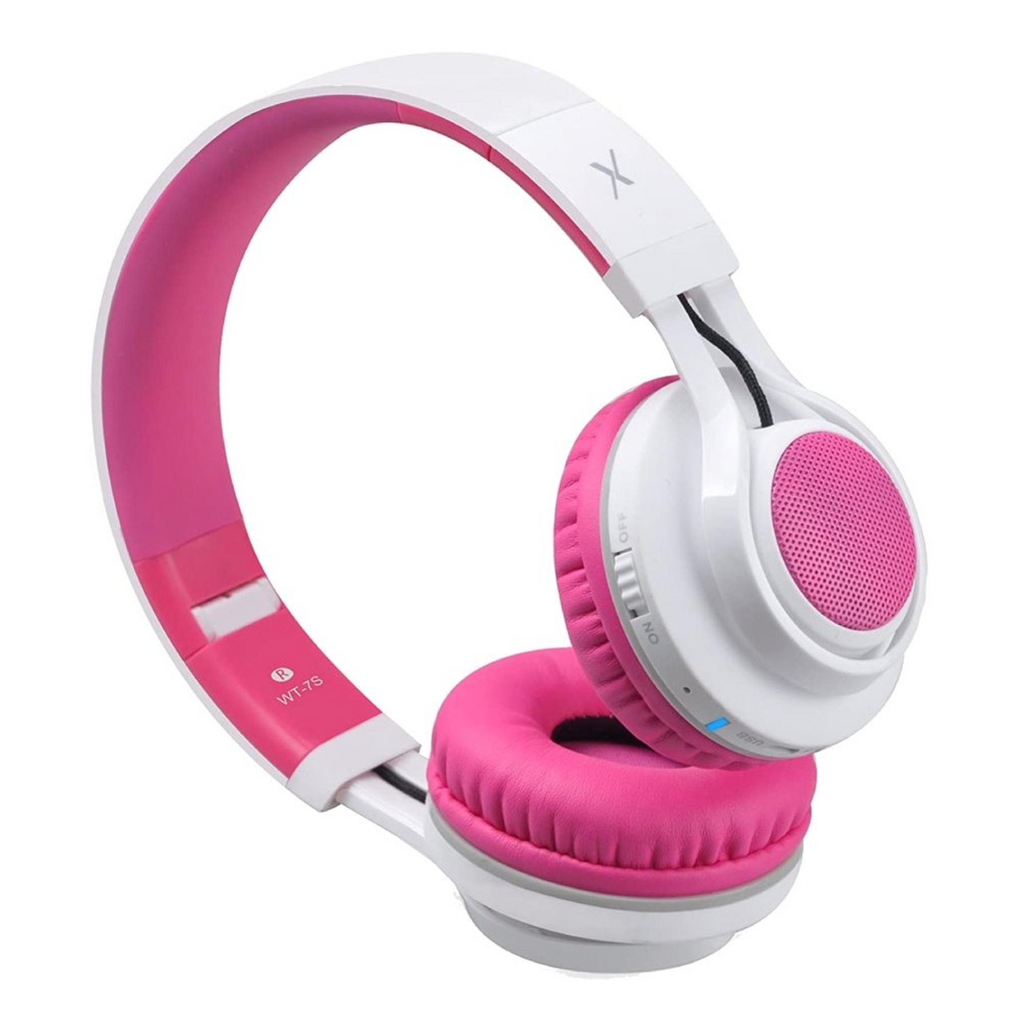 Riwbox Kids LED Wireless Headphones - Pink/White