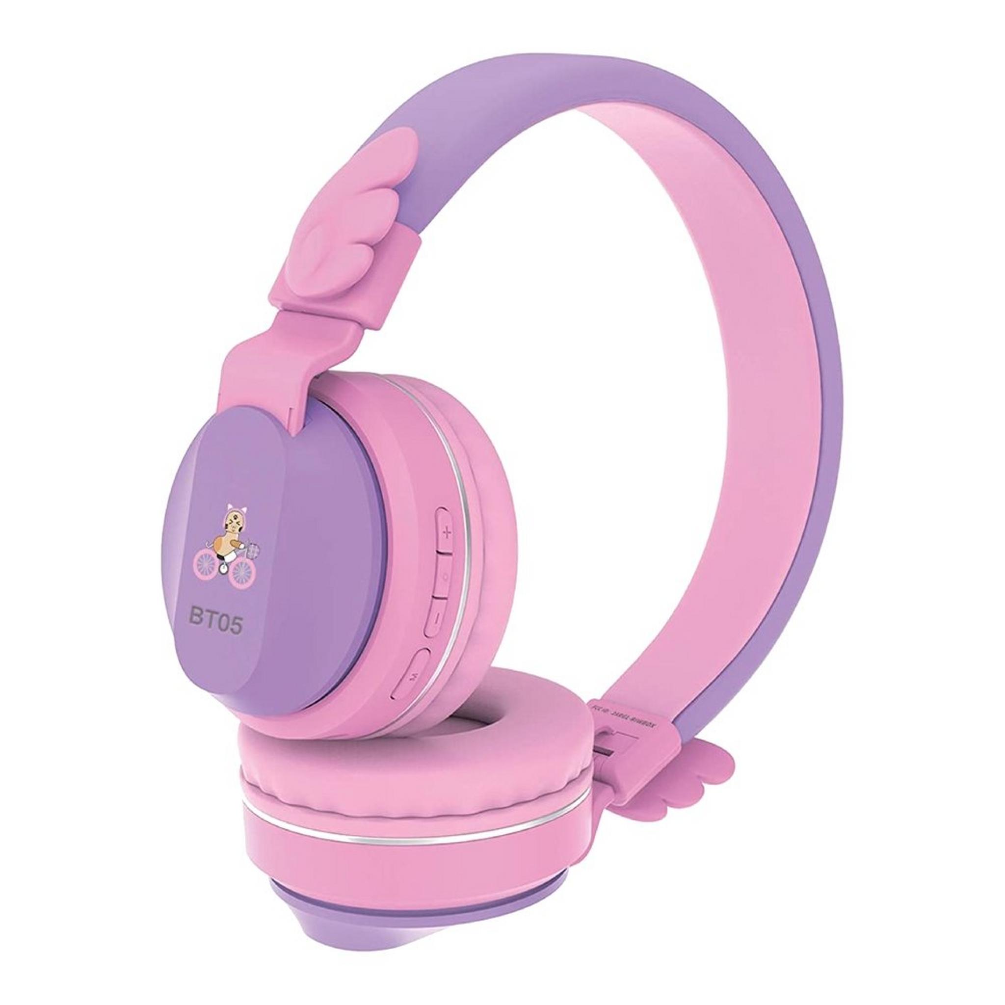 Riwbox Wings Kids Bluetooth Headphones - Purple/Pink