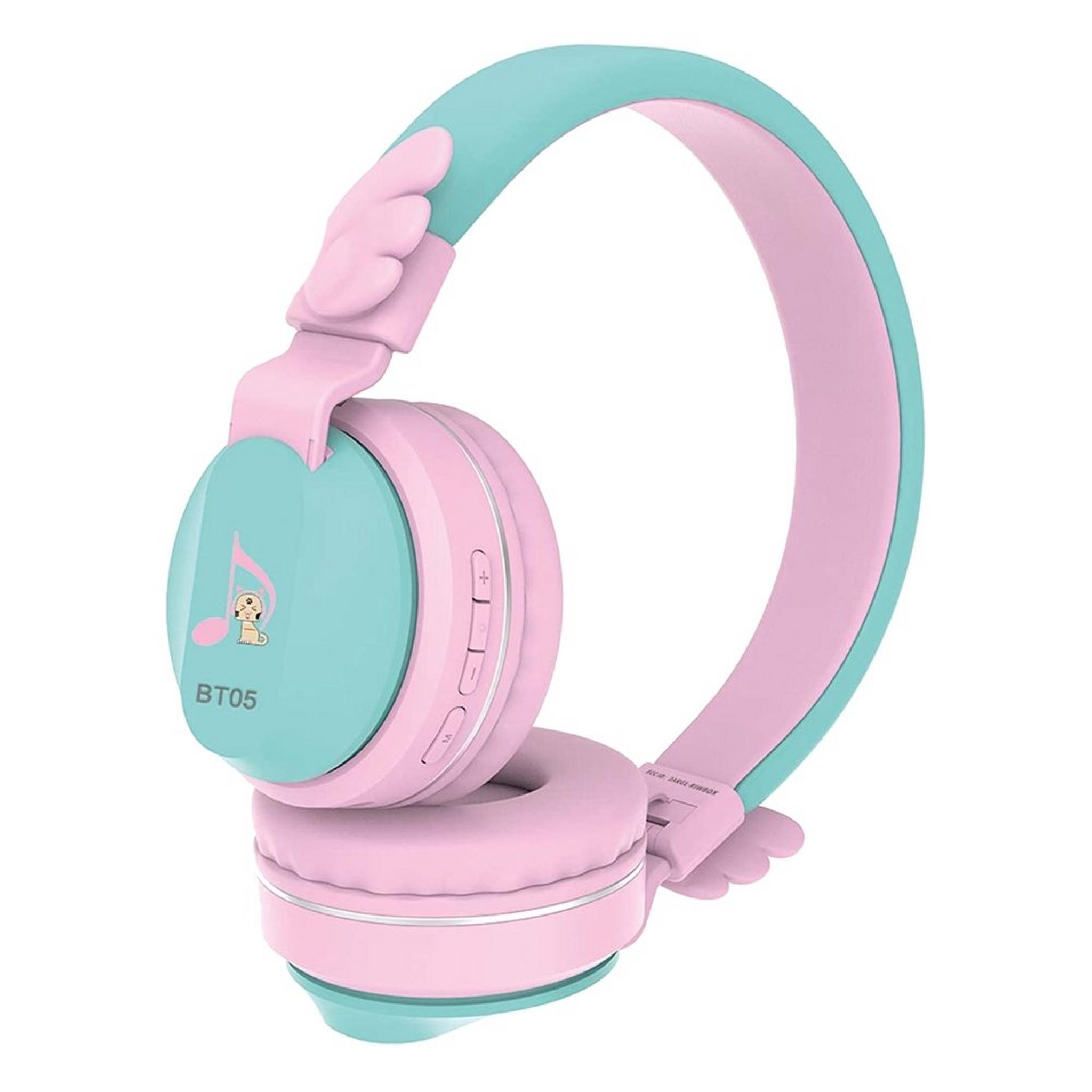 Riwbox Wings Kids Bluetooth Headphones - Pink/Green