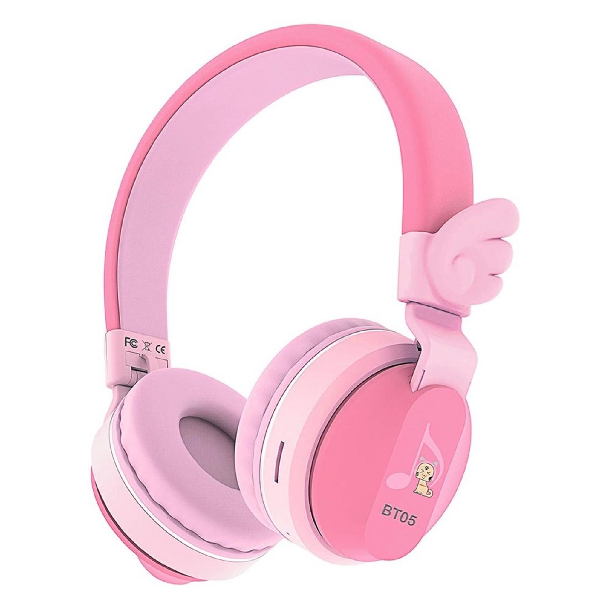 Riwbox Wings Kids Bluetooth Headphones - Pink/Red