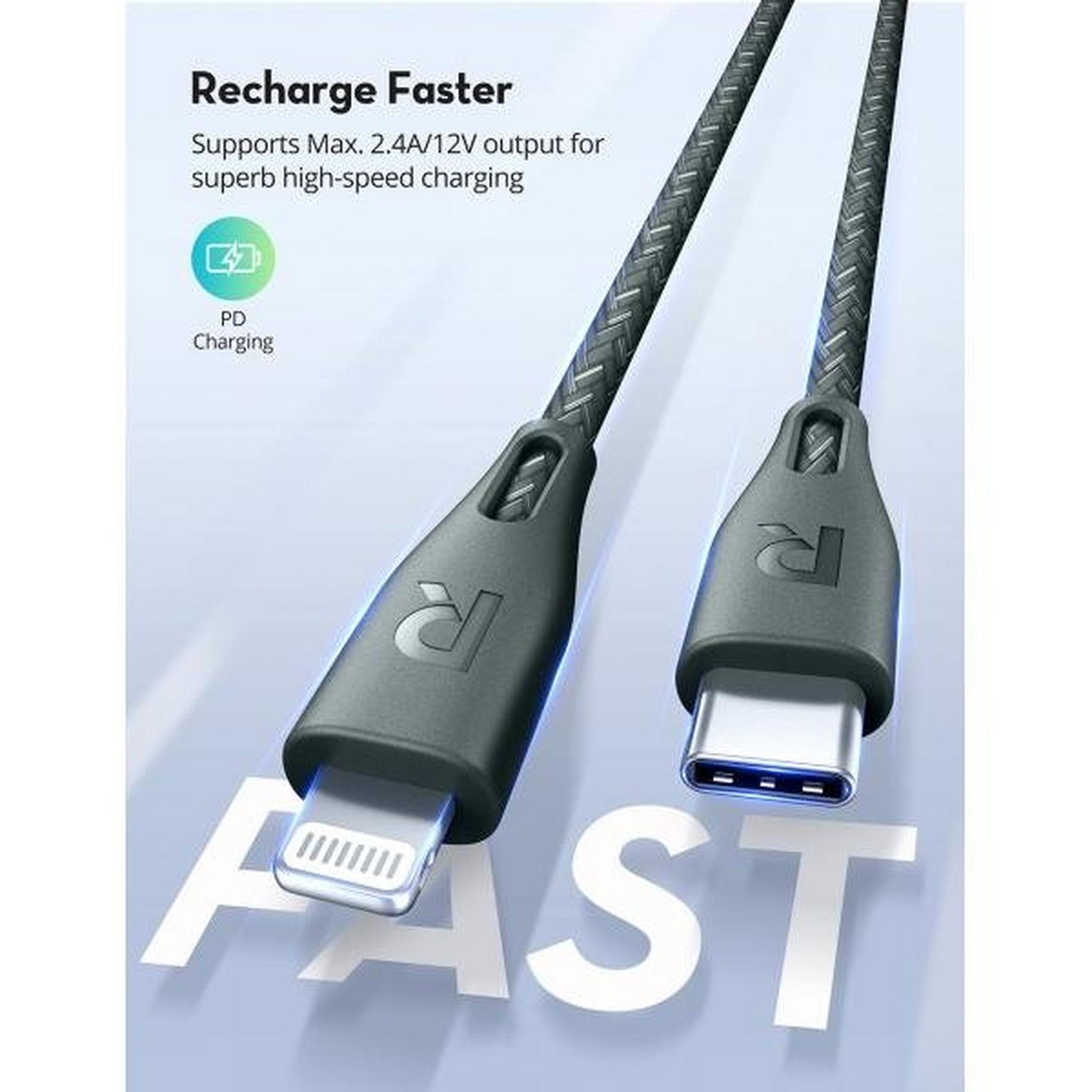 RAVPower USB-C to Lightning 2m Nylon Cable - Black