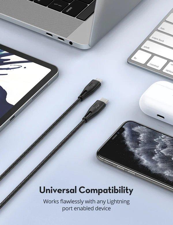 RAVPower USB-C to Lightning 2m Nylon Cable - Black