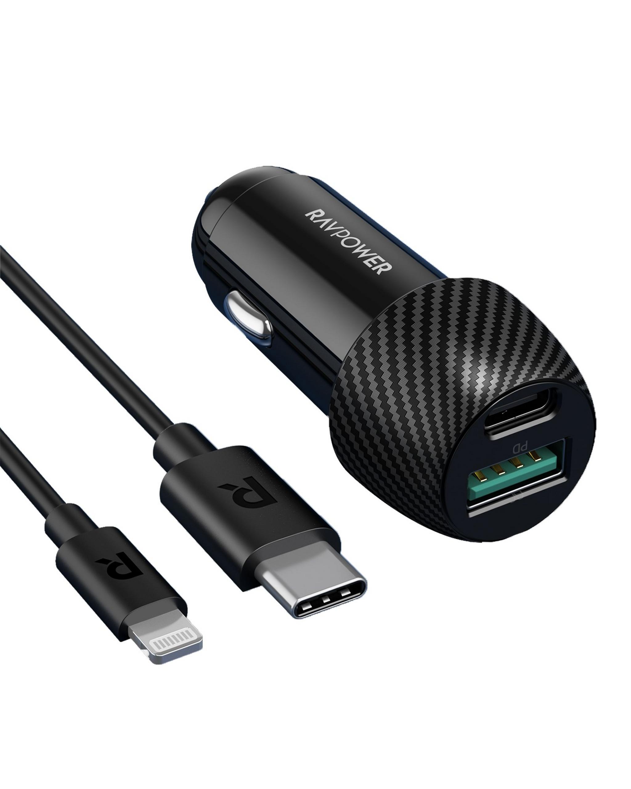 RAVPower 49W Car Charger + 1m Lightning Cable