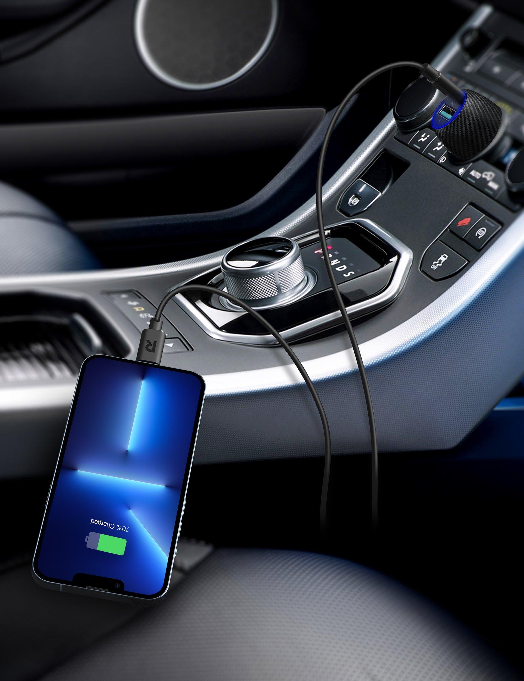 شاحن سيارة بقوة 49 واط + كابل لايتنينج بطول 1 متر من راف باور