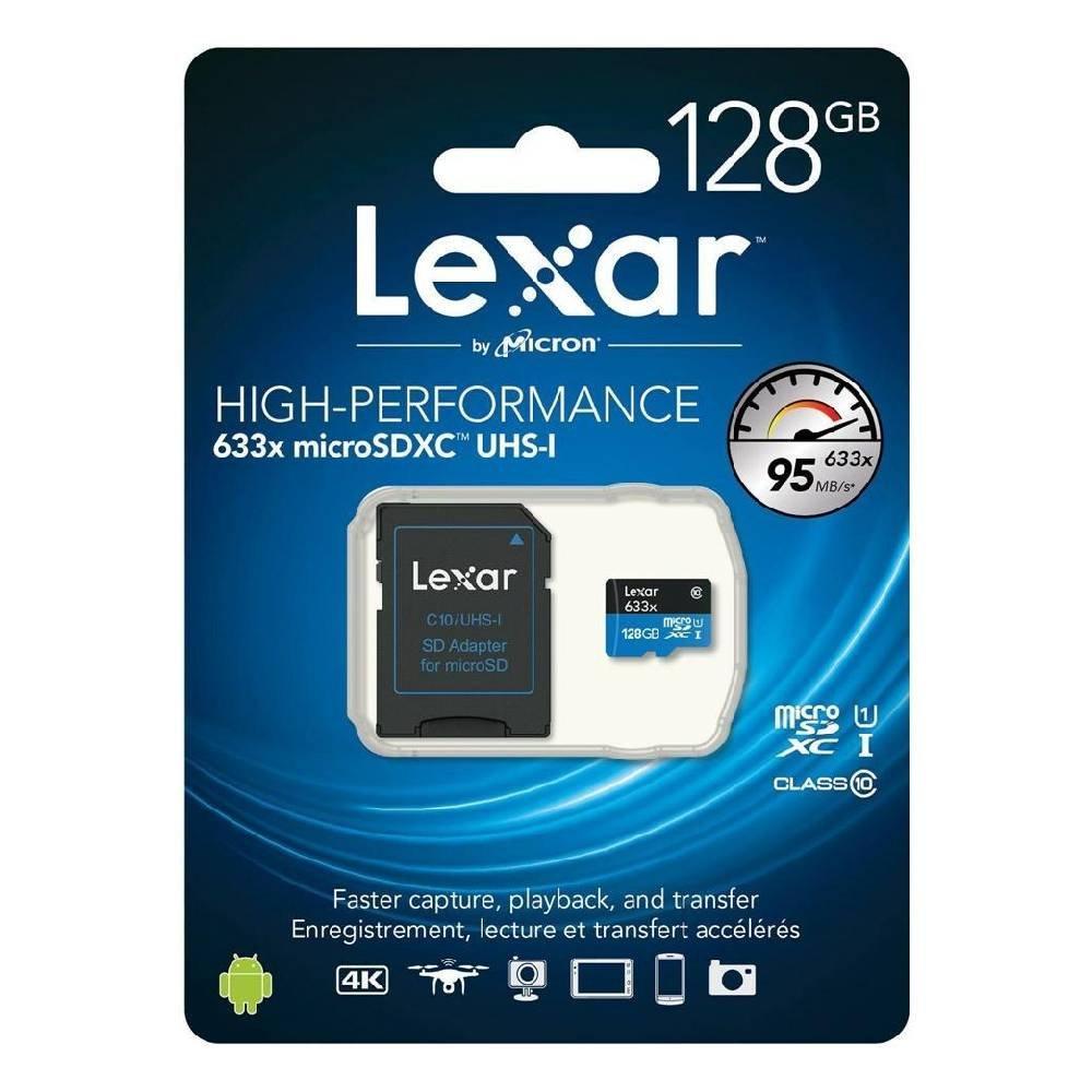 بطاقة  ذاكرة عالية الأداء  633 اكس  مايكرو اس اس دي اتش سي / مايكرواس دي اكس سي يو اتش اس -اي-  من ليكسر، بسعة 128 جيجابايت - LSDMI128BB633A