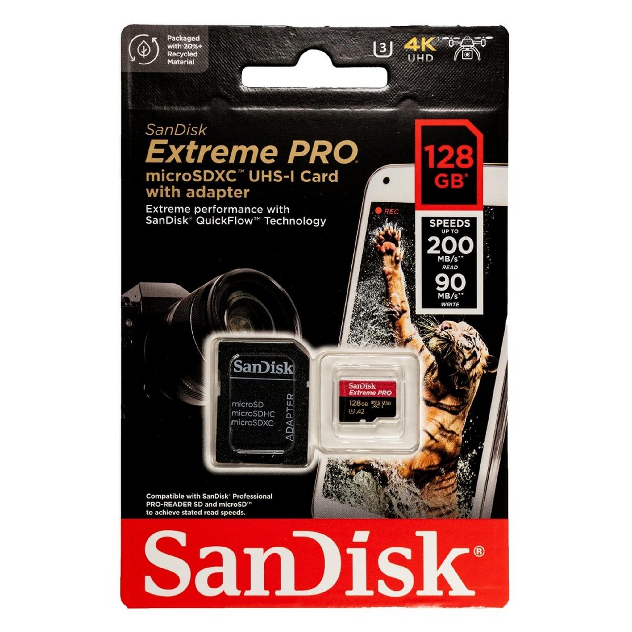 بطاقة الذاكرة سانديسك إكستريم برو® ميكرو إس دي™ يو إتش إس-١ سعة ١٢٨ جيجابايت مع محول