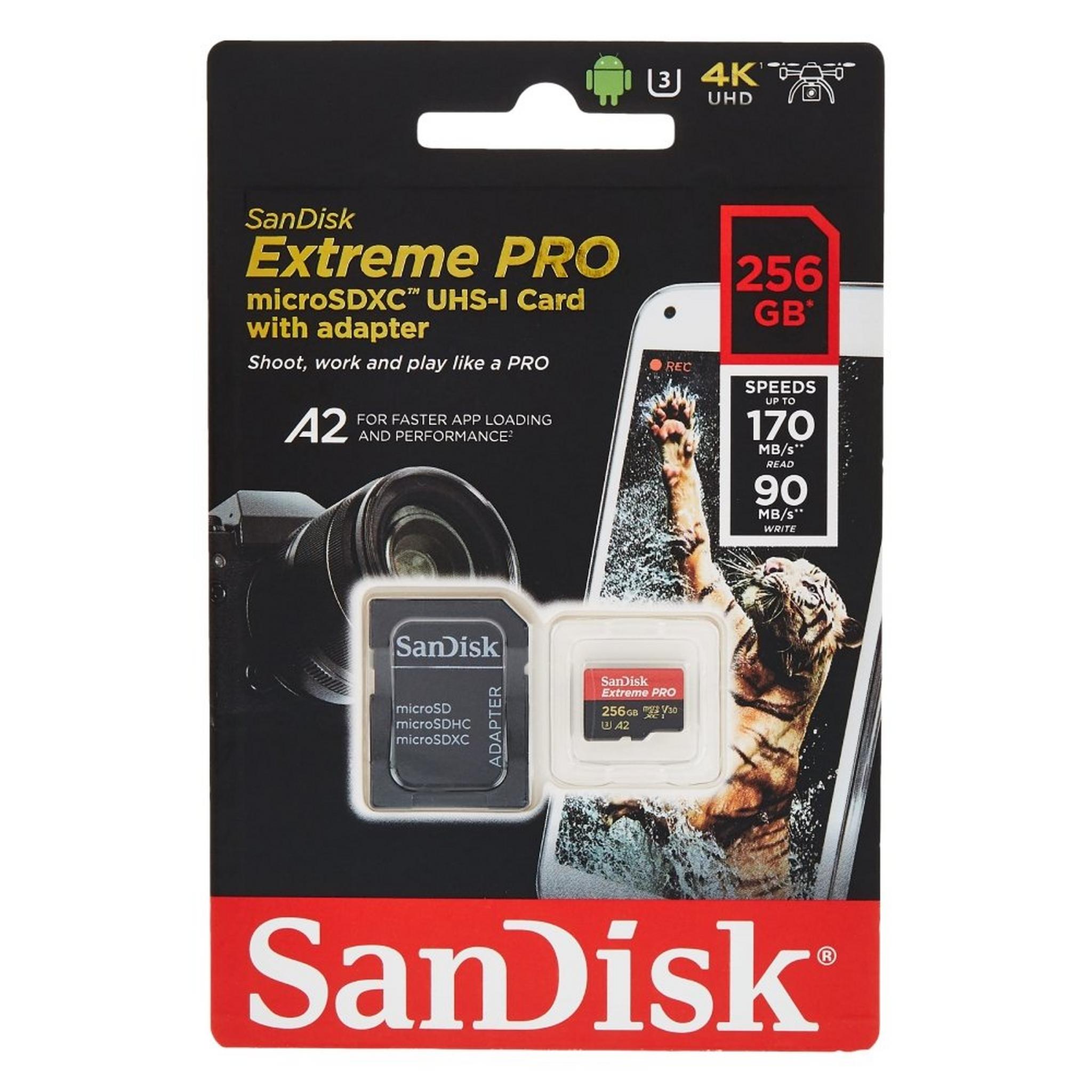 بطاقة الذاكرة سانديسك إكستريم برو® ميكرو إس دي™ يو إتش إس-١ سعة 256 جيجابايت مع محول