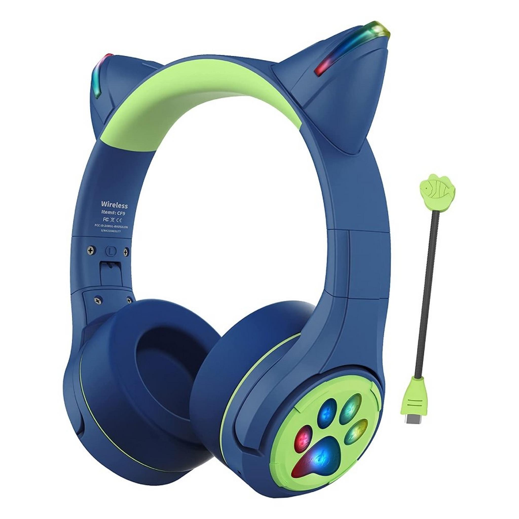 Riwbox Kids Cat Ears Bluetooth Headphones - Blue / Green