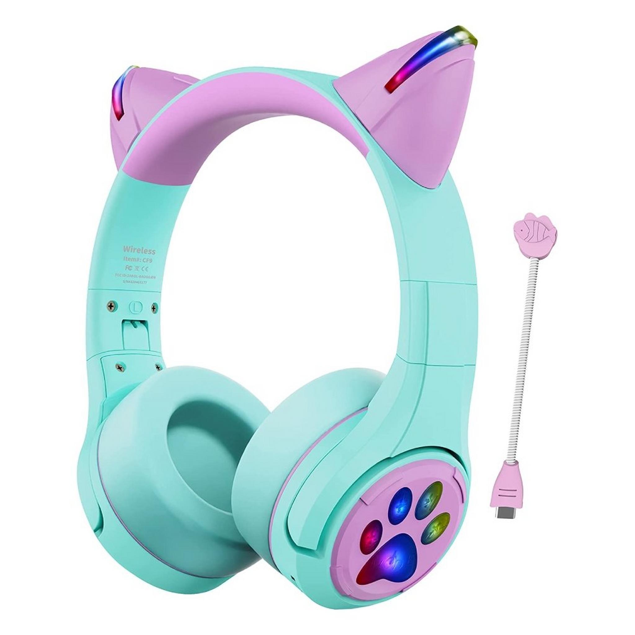 Riwbox Kids Cat Ears Bluetooth Headphones - Purple / Green