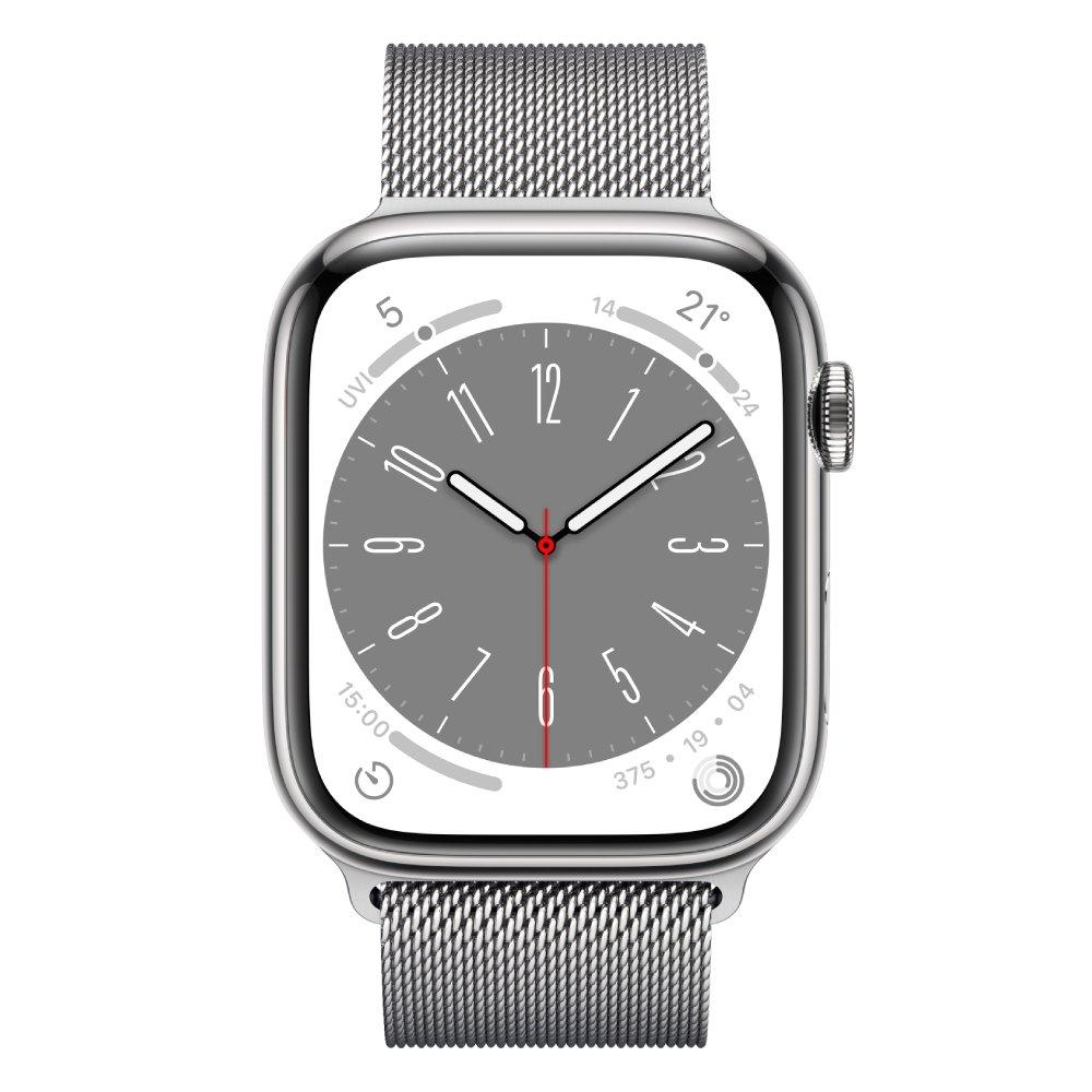 Apple Watch Series 8 GPS + Cellular 45mm Silver Stainless Steel Case with Silver Milanese Loop