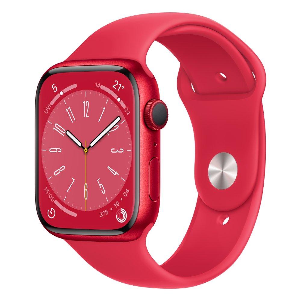 Buy Apple watch series 8 gps, 45mm, aluminium body, sport band - red in Saudi Arabia