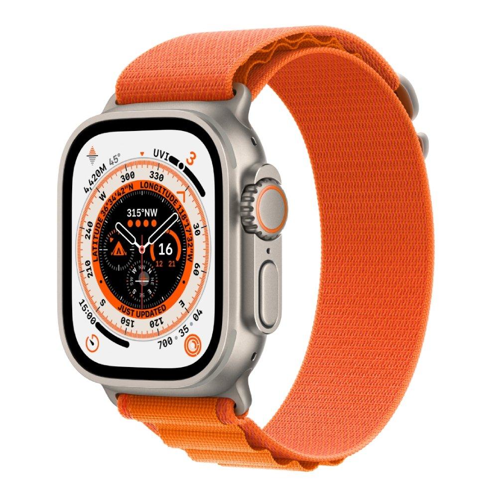 اشتري ساعة أبل ألترا الخلوية + جي بي اس - 49 ملم - غطاء تيتانيوم مع سوار برتقالي - صغير في السعودية