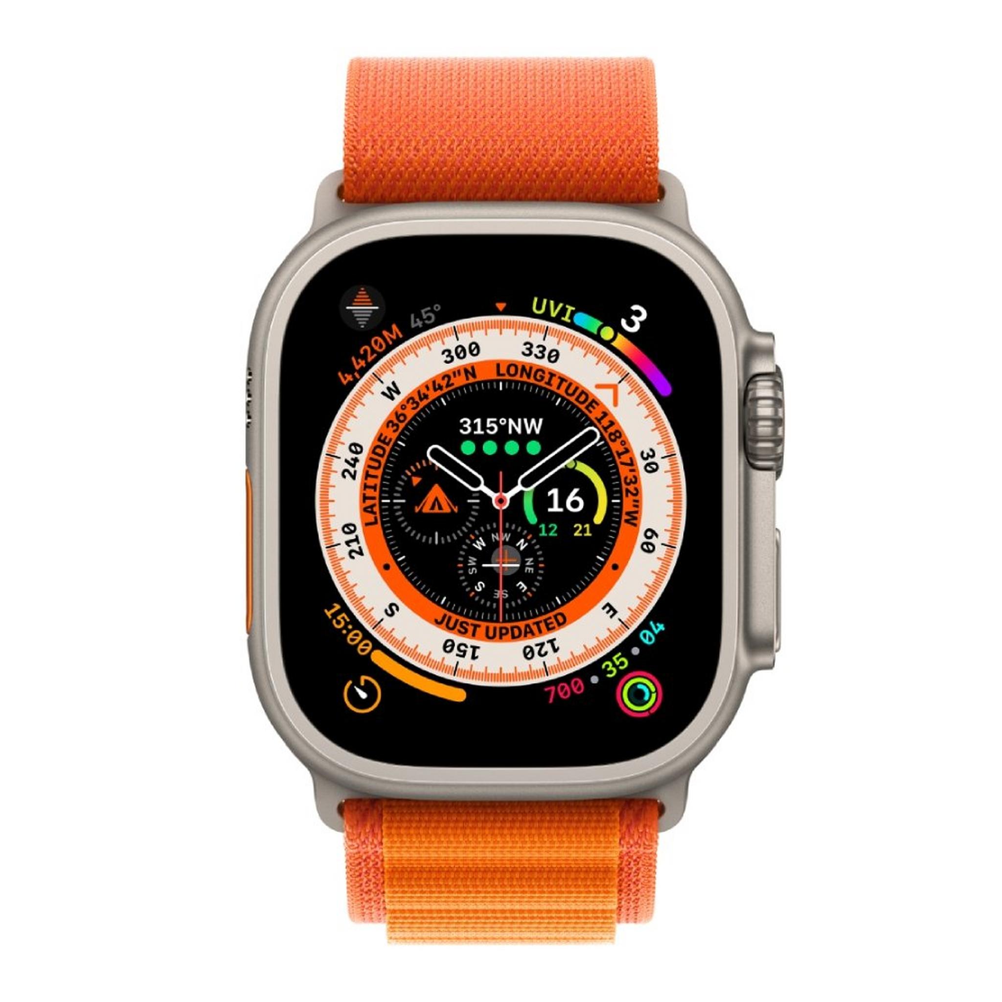 Apple Watch Ultra GPS + Cellular, 49mm Titanium Case with Orange Alpine Loop - Small