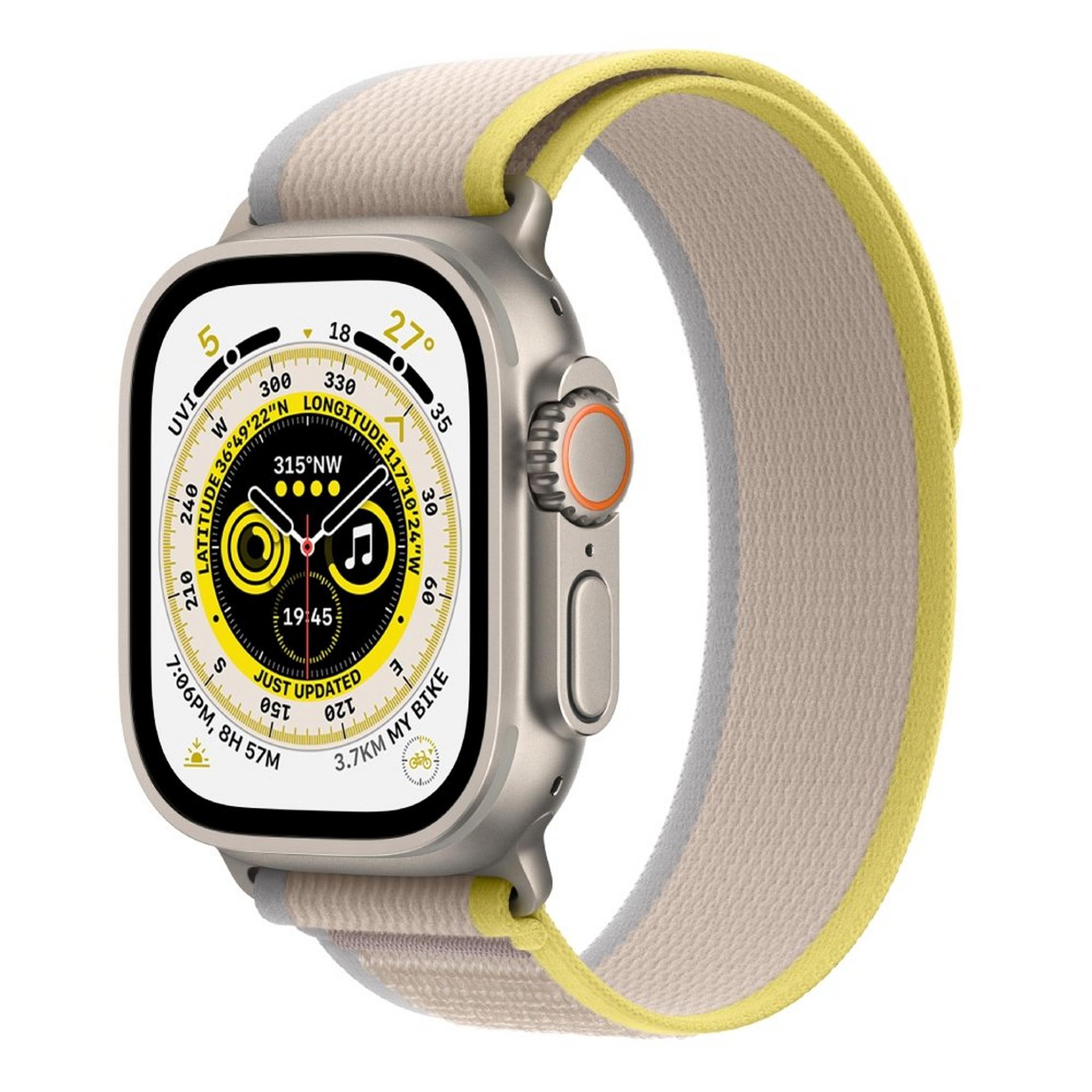 Apple Watch Ultra GPS + Cellular, 49mm Titanium Case with Yellow/Beige Trail Loop - S/M