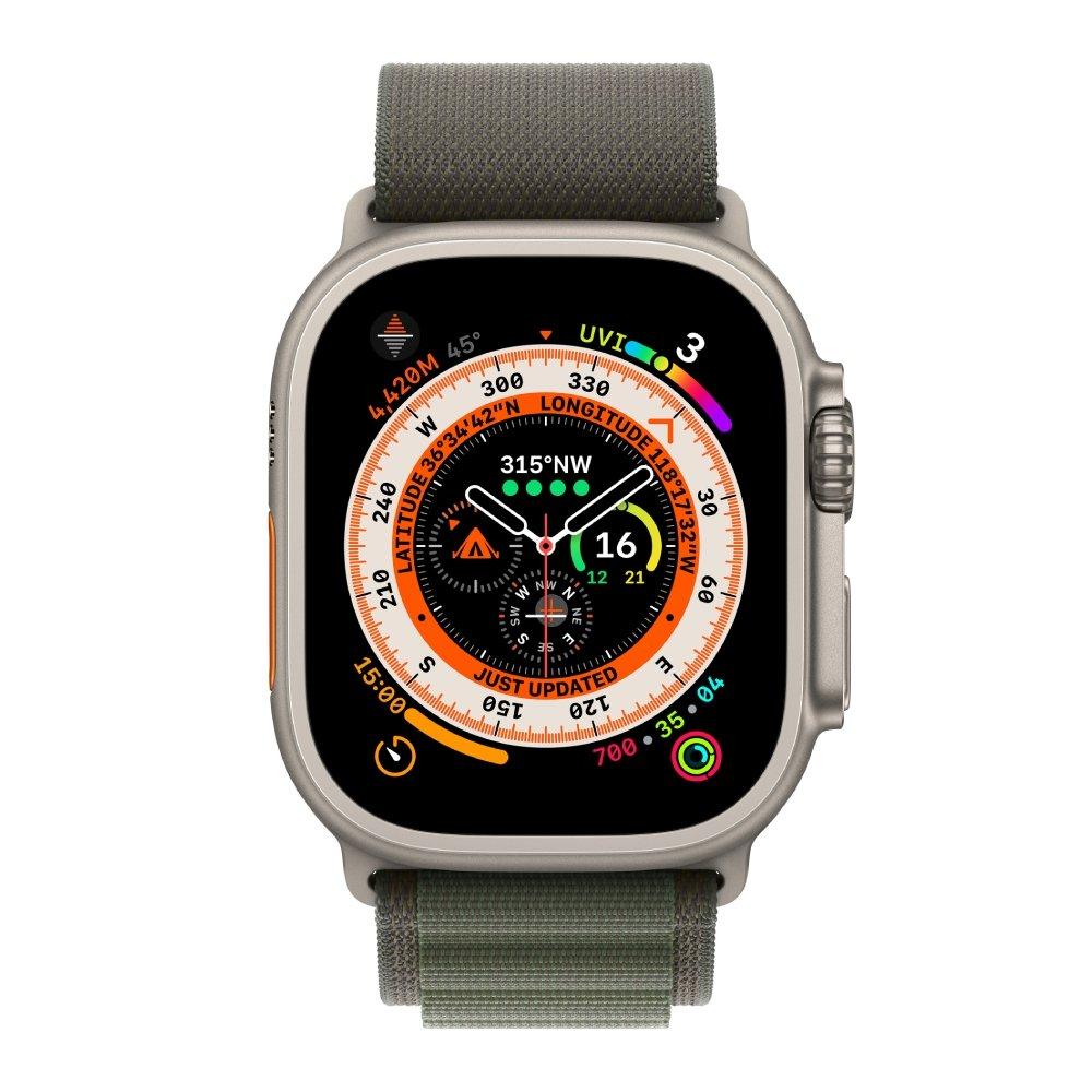 Apple Watch Ultra GPS + Cellular, 49mm Titanium Case with Green Alpine Loop - Medium