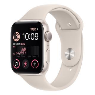 Buy Apple watch se gps 44mm starlight aluminium case with starlight sport band - regular in Saudi Arabia