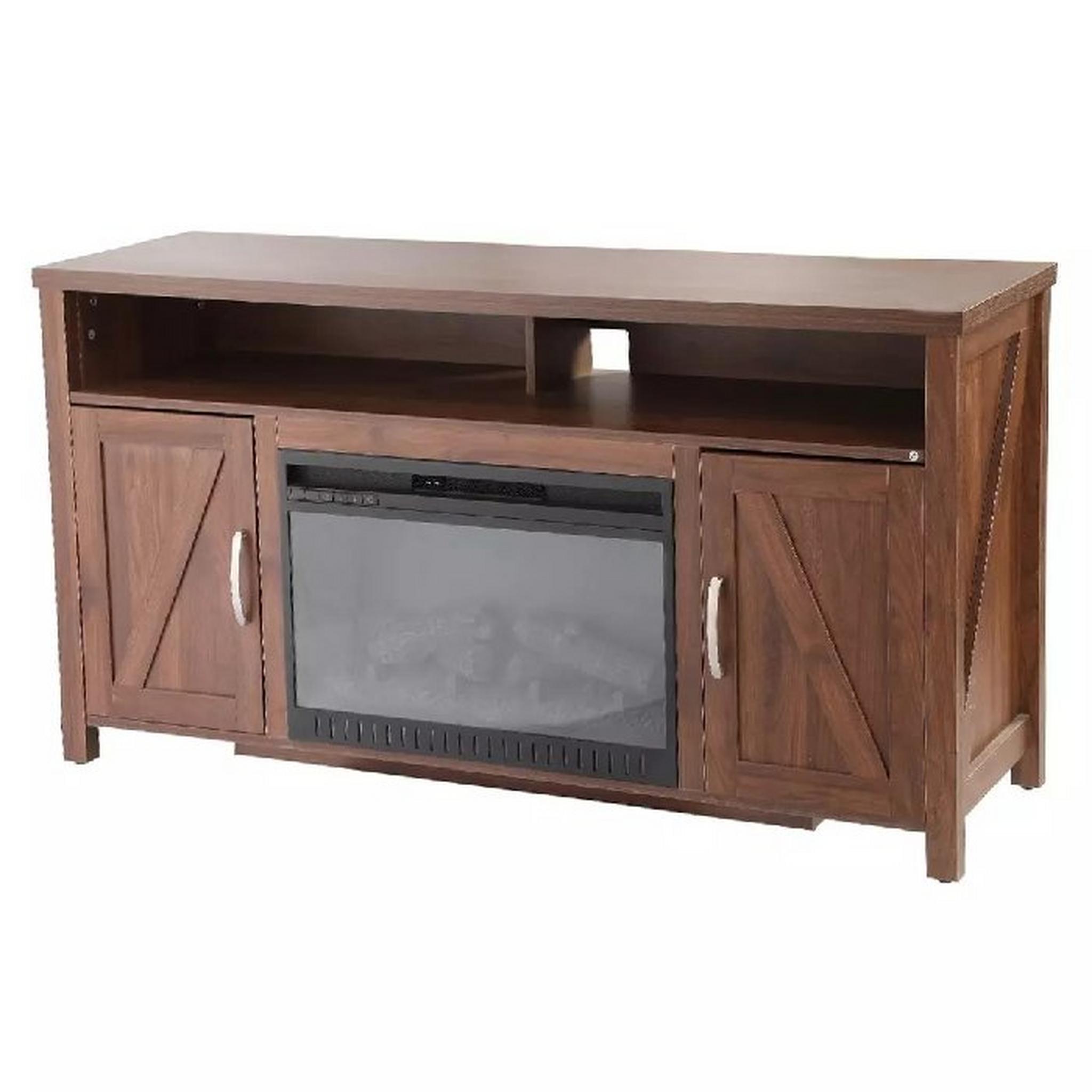 Wansa 65" TV Stand with Electric Fireplace - Walnut Brown (A-001FT) + Fireplace insert for TV Stand (SF122-26A)