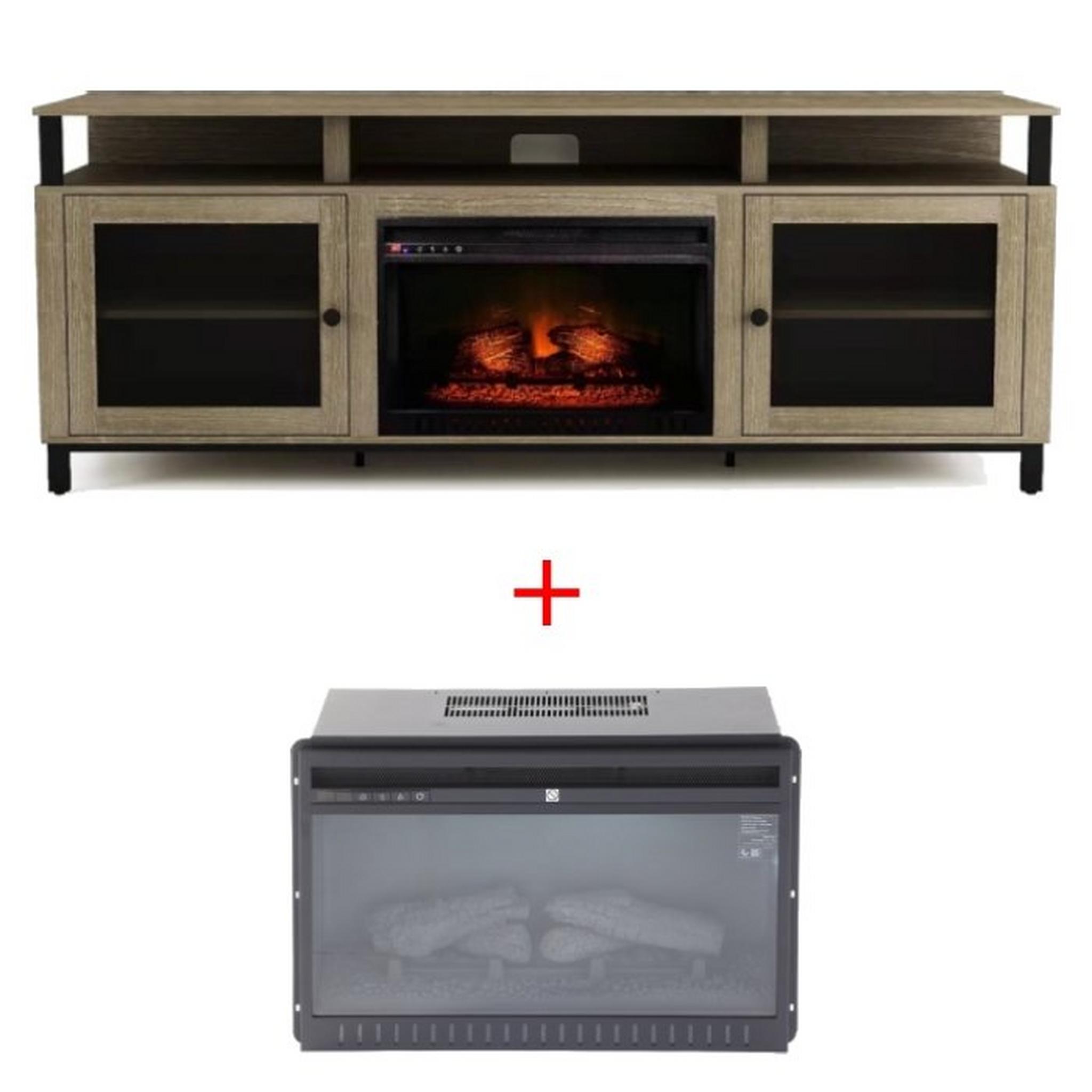 Wansa 85-inch TV Stand with Electric Fireplace - 80kg + Fireplace insert for TV Stand (SF122-26A)