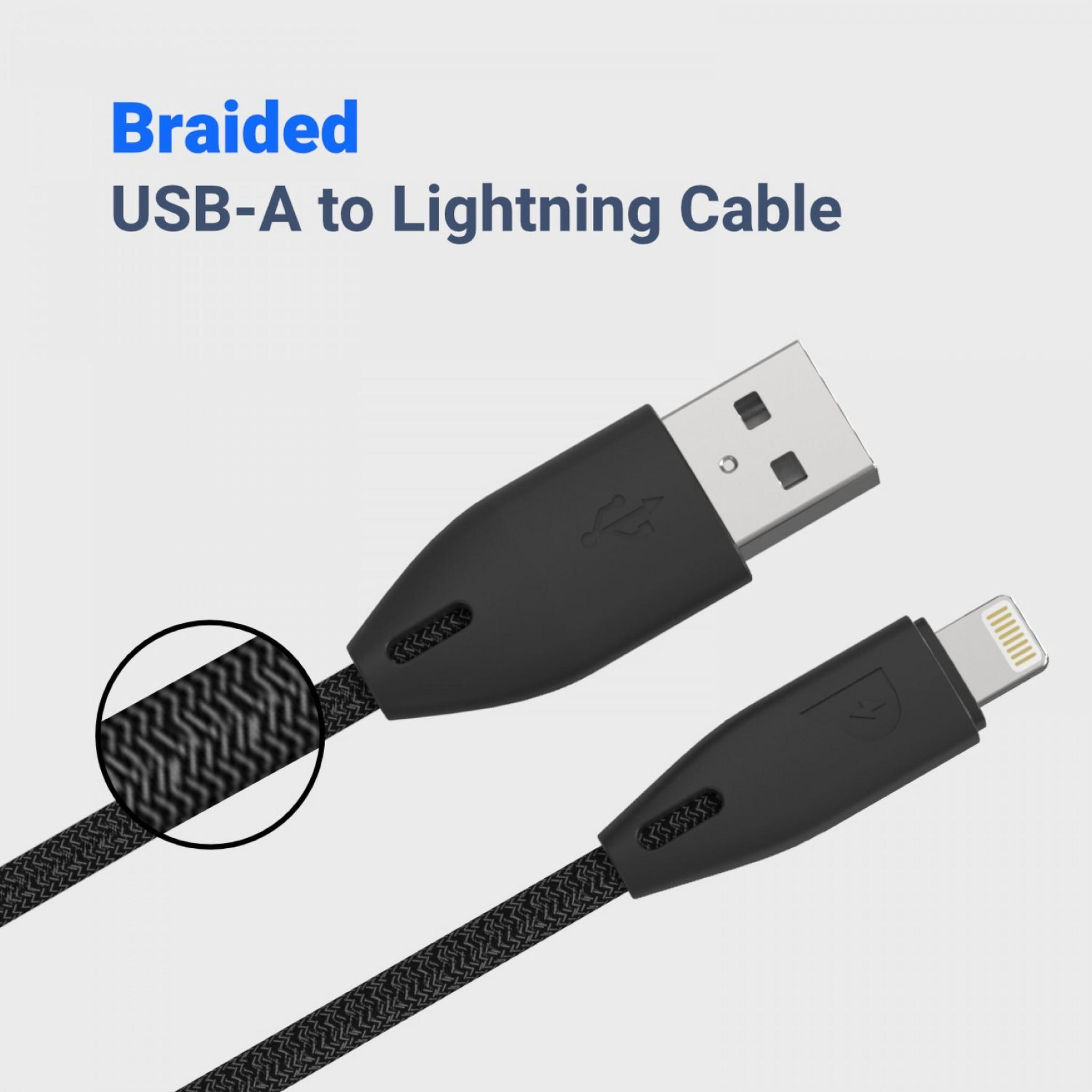 Powerology Braided USB-A to Lightning 1.2m Cable - Black