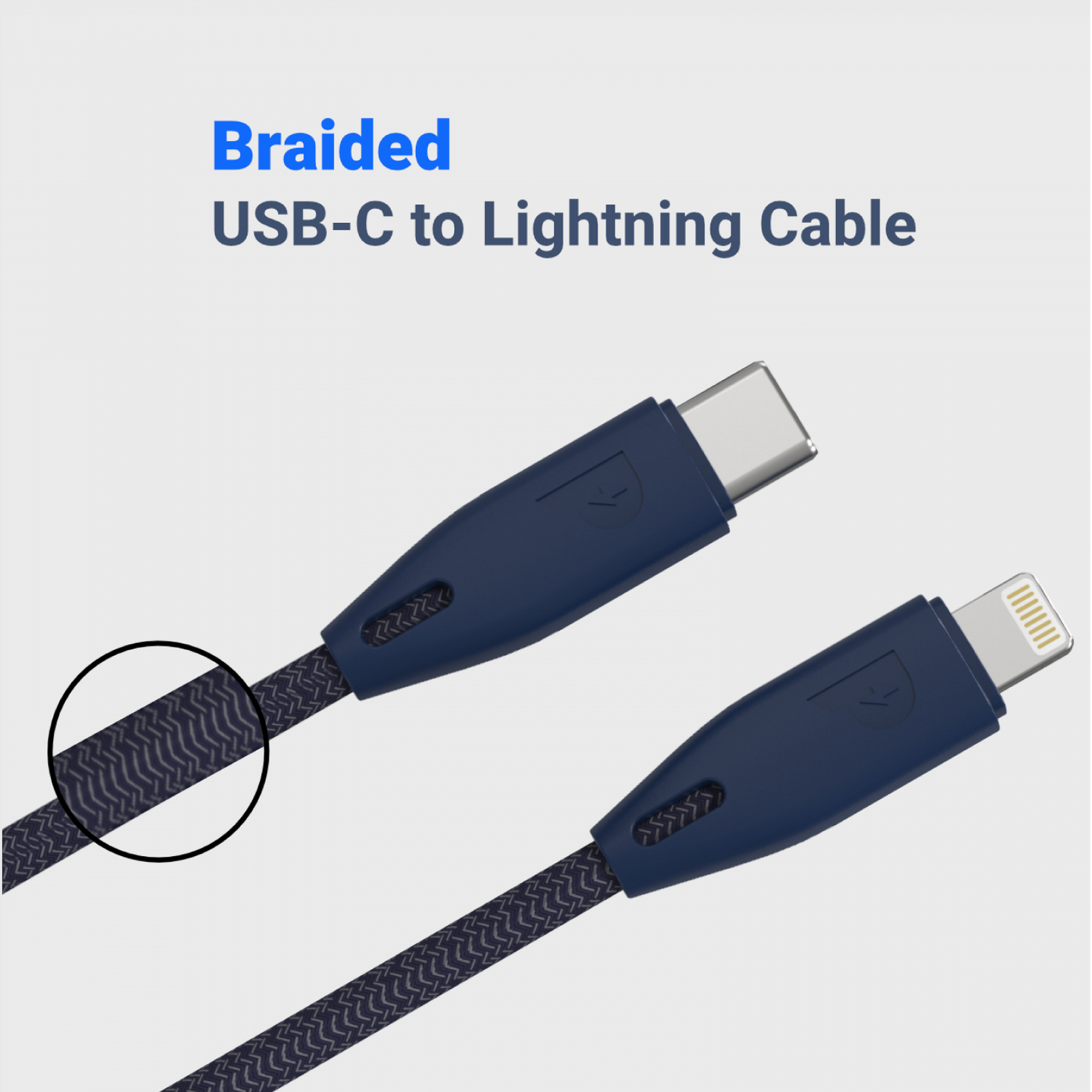 Powerology Braided USB-C to Lightning 1.2m Cable - Blue