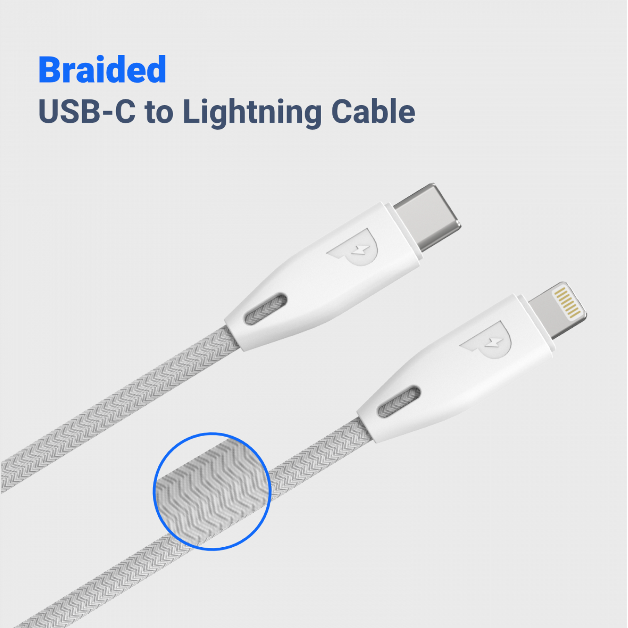 Powerology Braided USB-C to Lightning 1.2m Cable - White