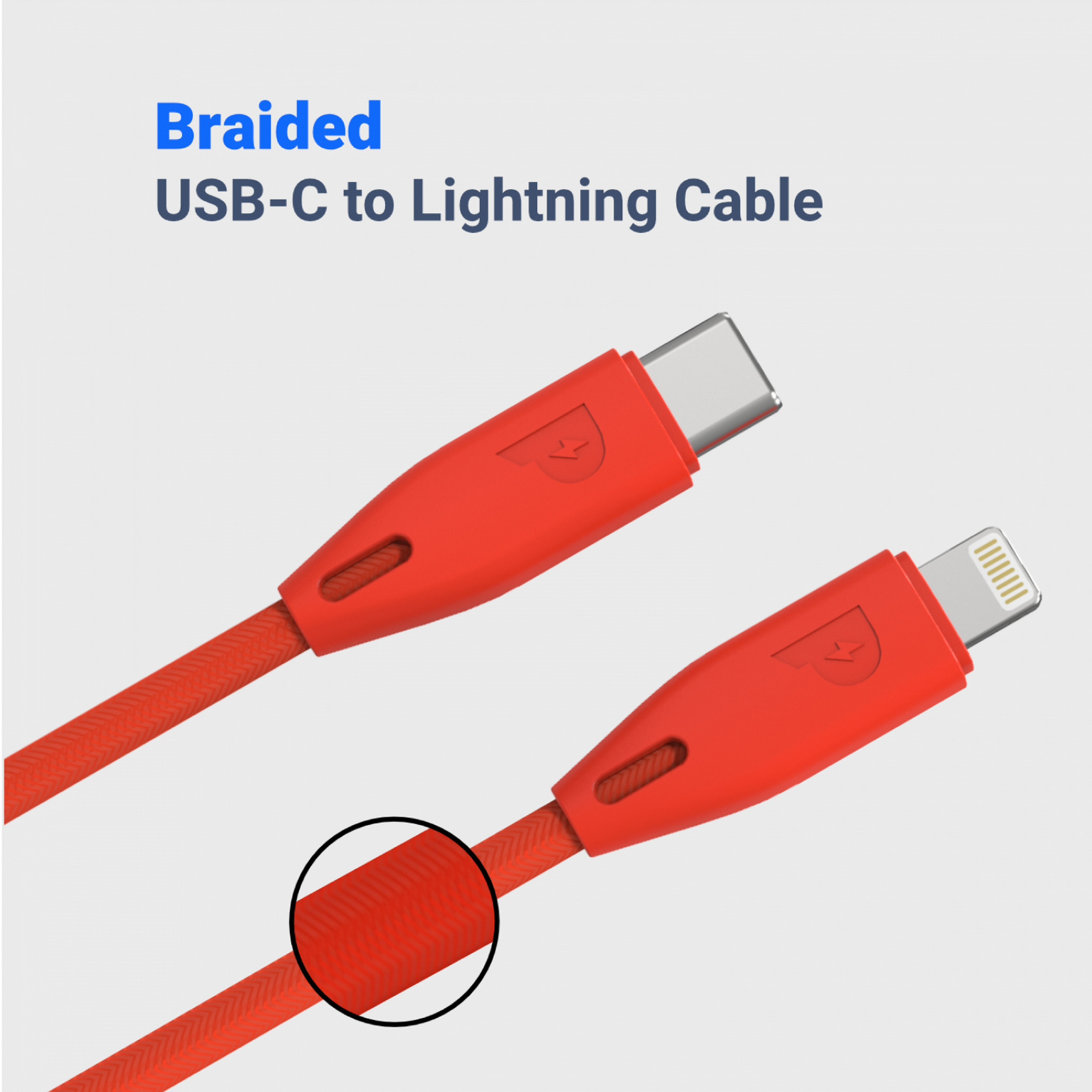 Powerology Braided USB-C to Lightning 2m Cable - Red