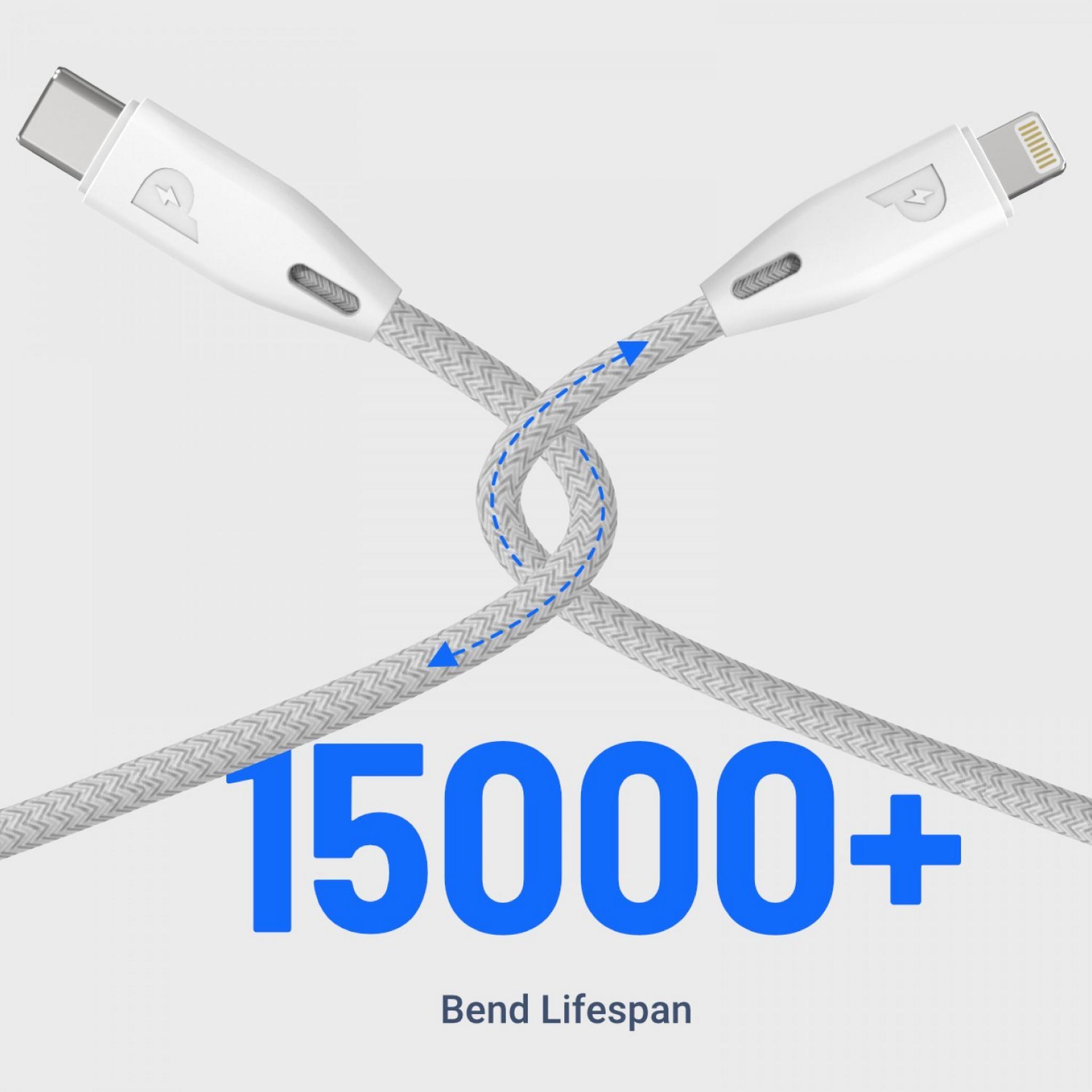 Powerology Braided USB-C to Lightning 2m Cable - White
